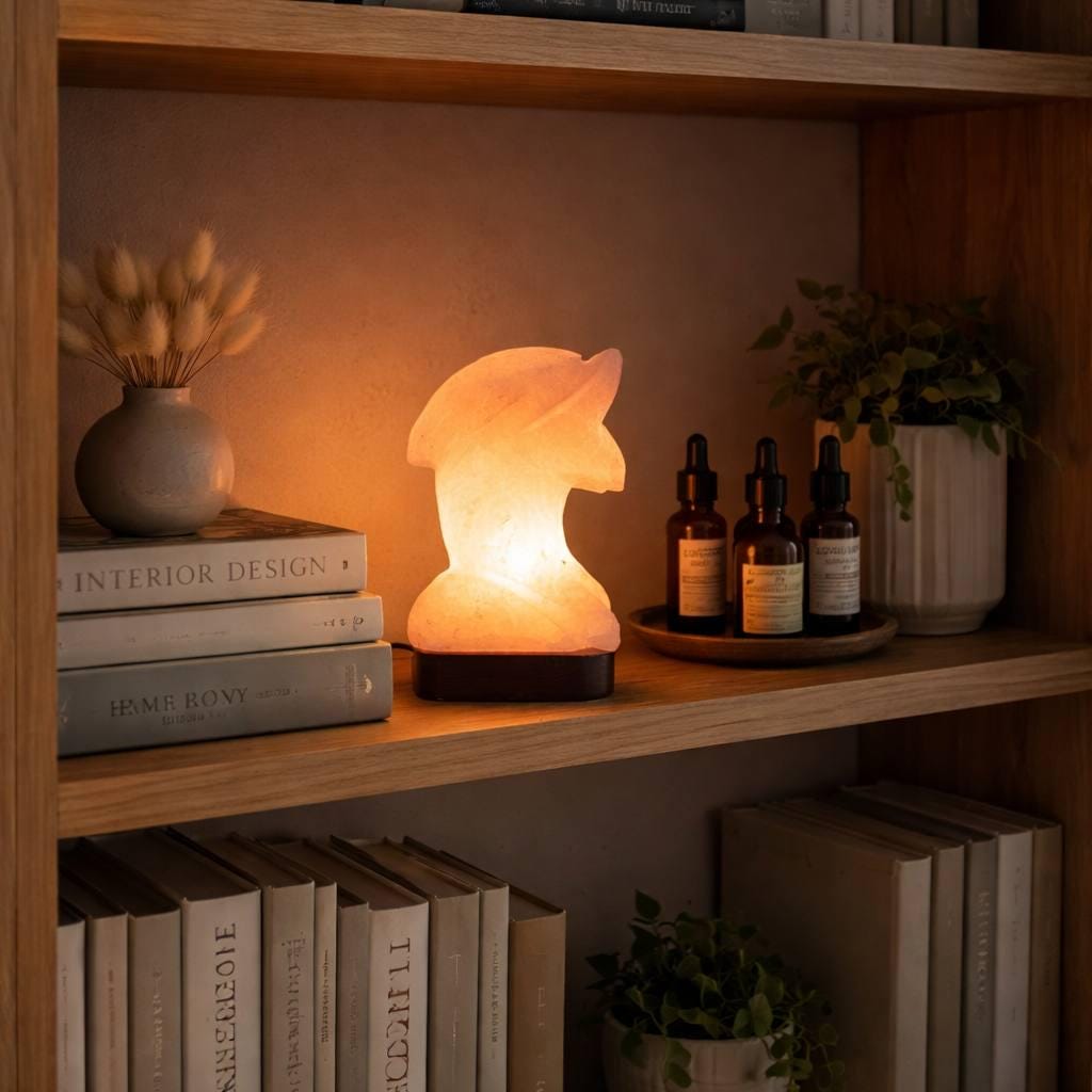 Dolphin Himalayan Salt Lamp hand carved from natural pink Himalayan salt