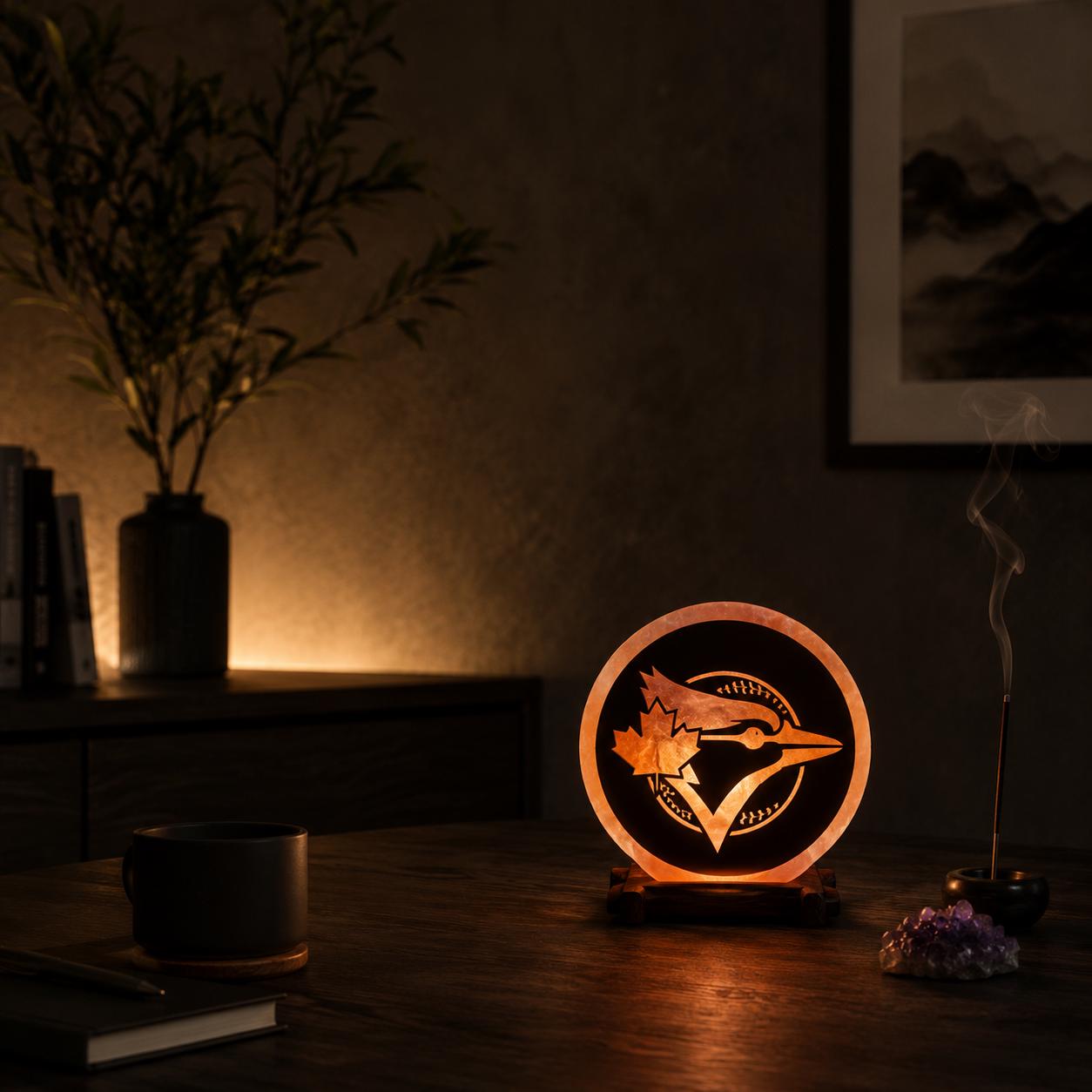 Team Spirit 3D Himalayan Salt Lamp glowing with warm pink light