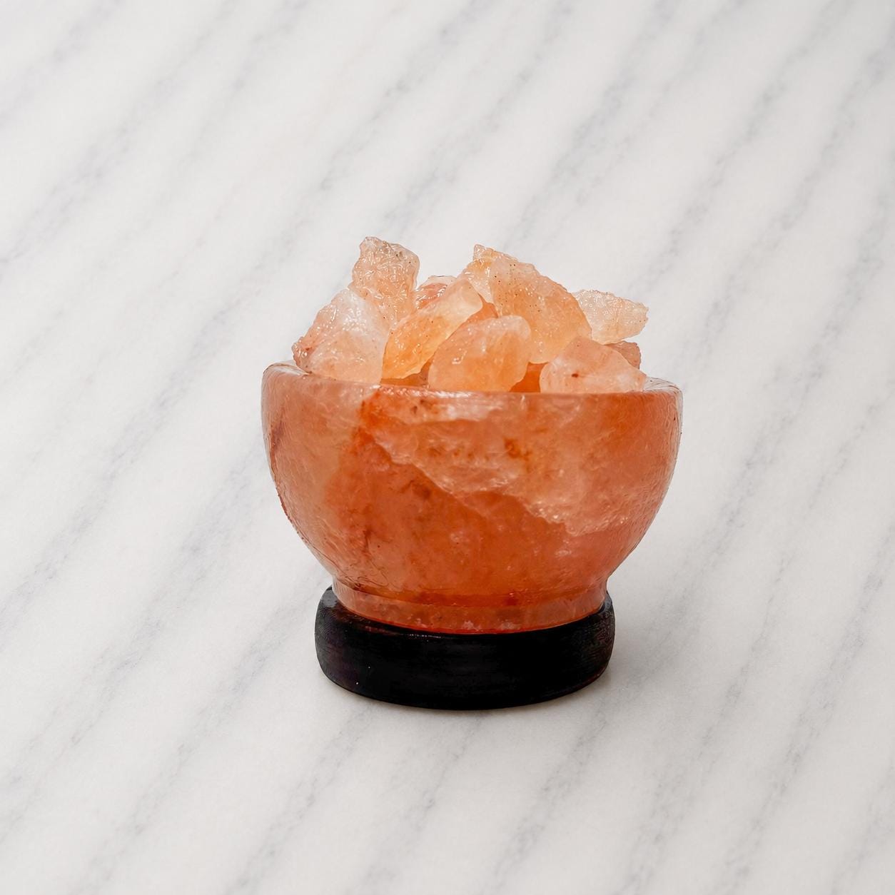 Mini Bowl Himalayan Salt Lamp USB filled with pink salt chunks glowing