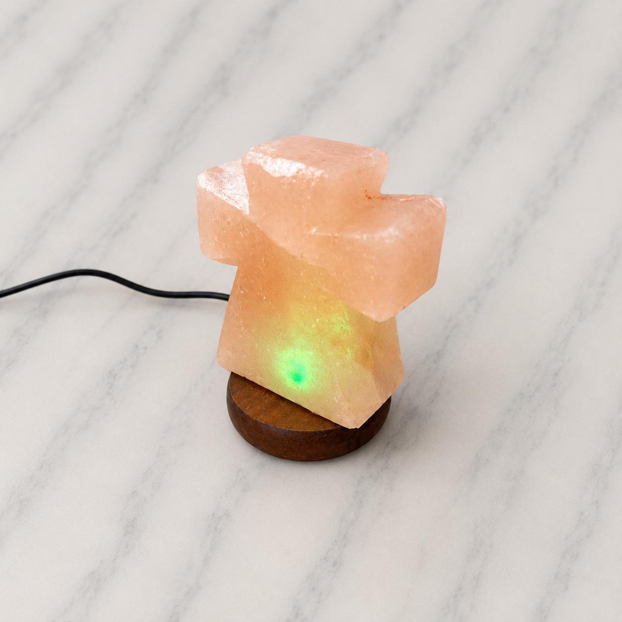Mini Cross Himalayan Salt Lamp USB glowing with soft multicolor light