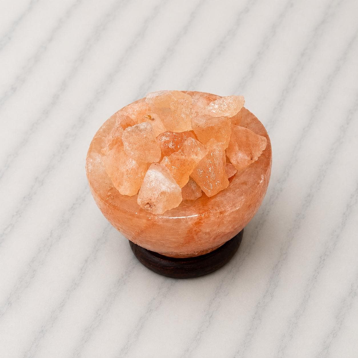 Mini Bowl Himalayan Salt Lamp USB filled with pink salt chunks glowing