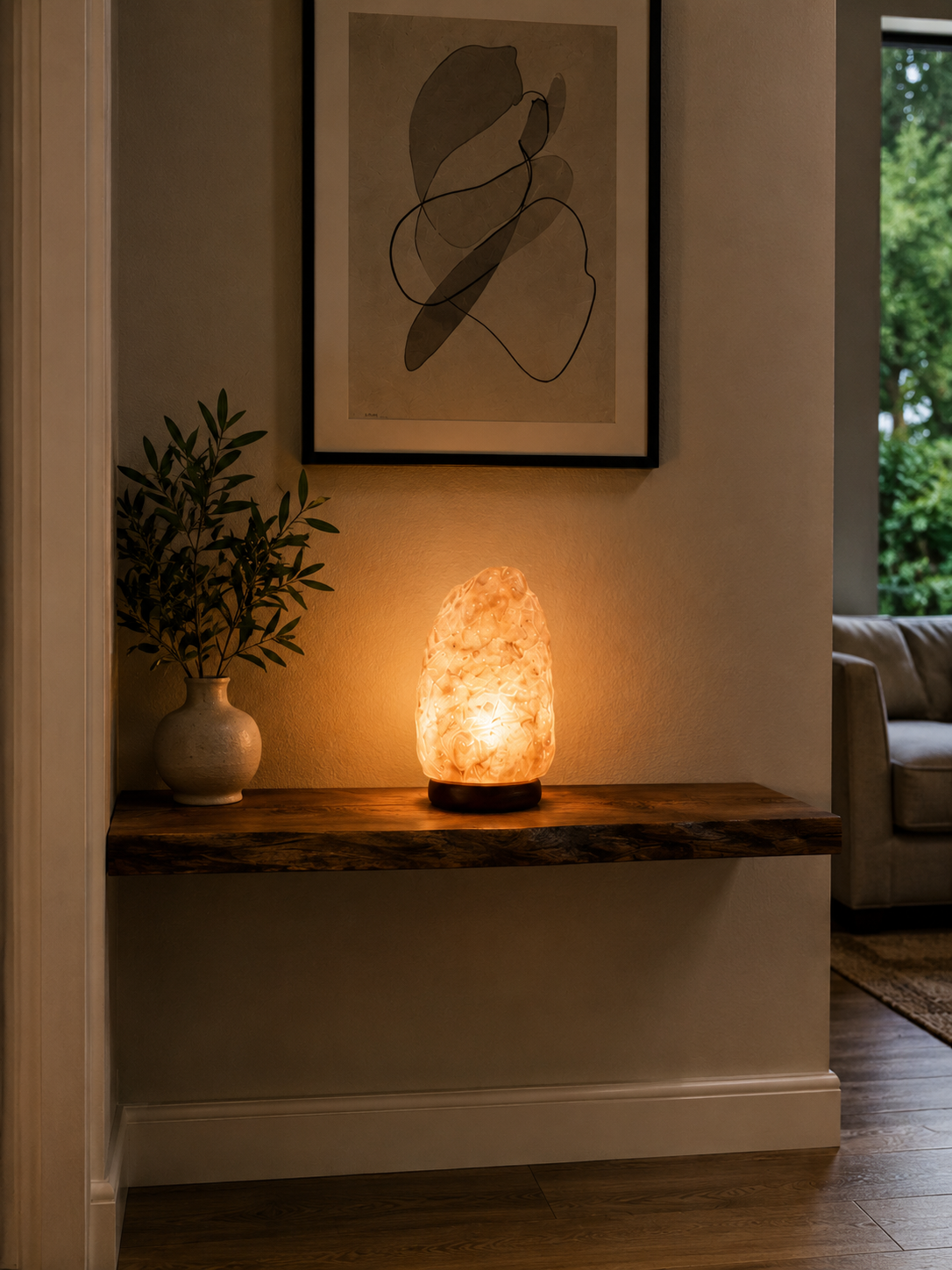 White Himalayan Salt Lamp With Wood Base