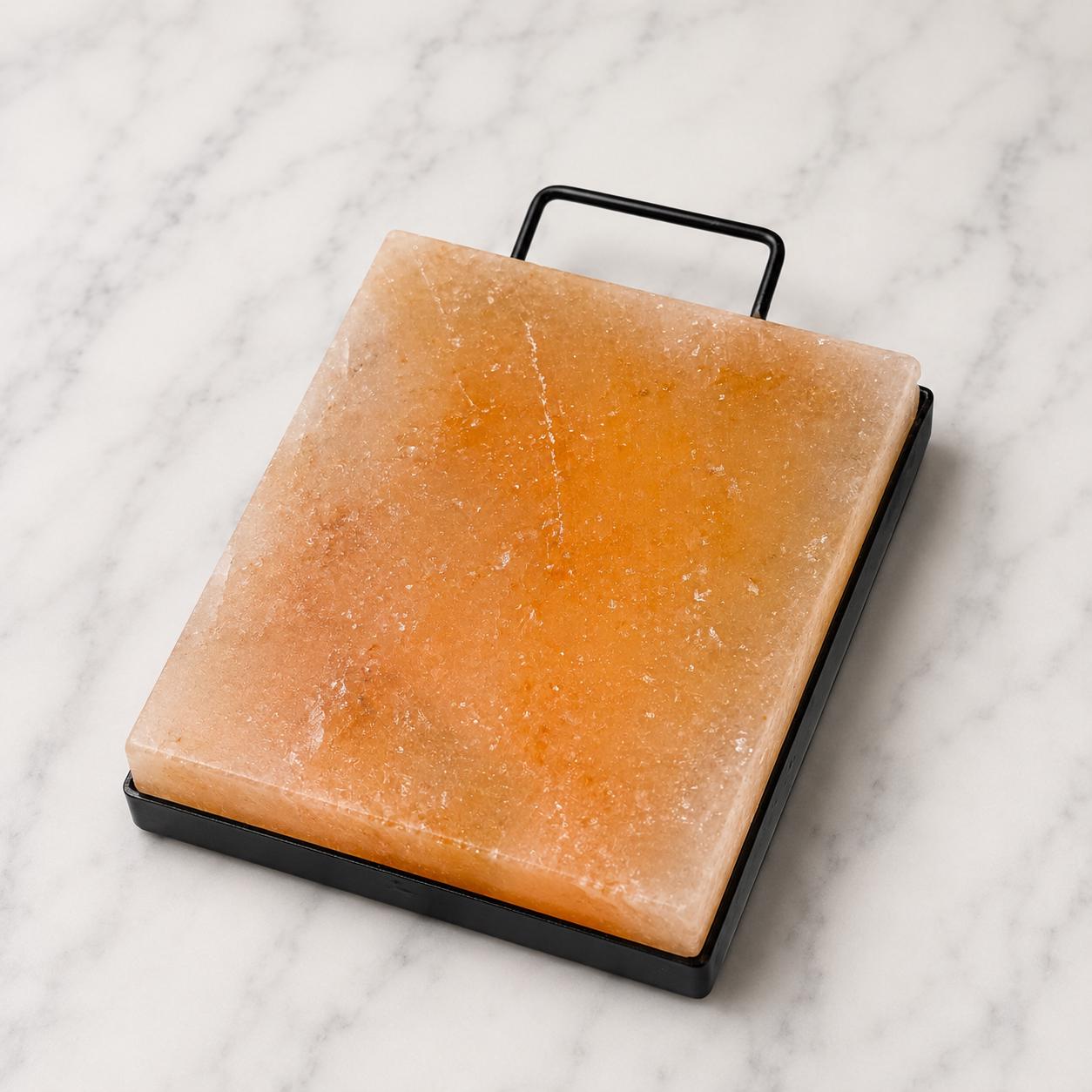 Himalayan Salt Block for Grilling natural pink salt slab on wooden board