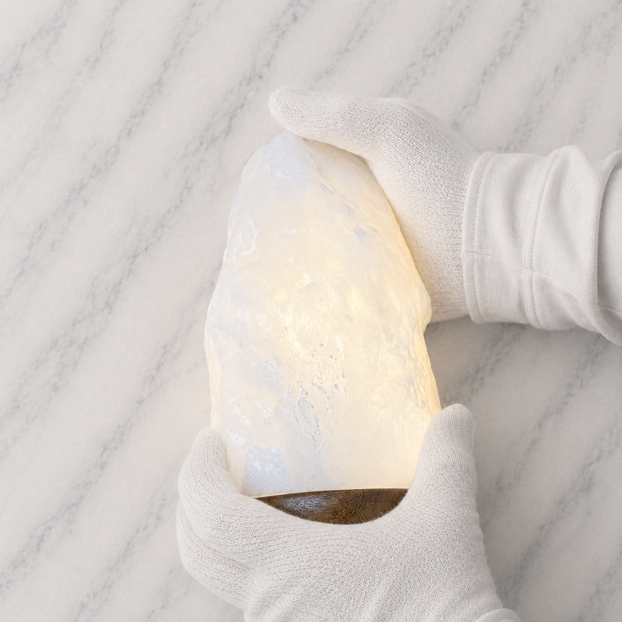 White Himalayan Salt Lamp With Wood Base