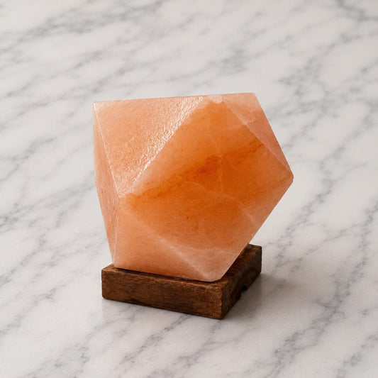 Hexagon Himalayan Pink Salt Lamp geometric shape glowing with warm light