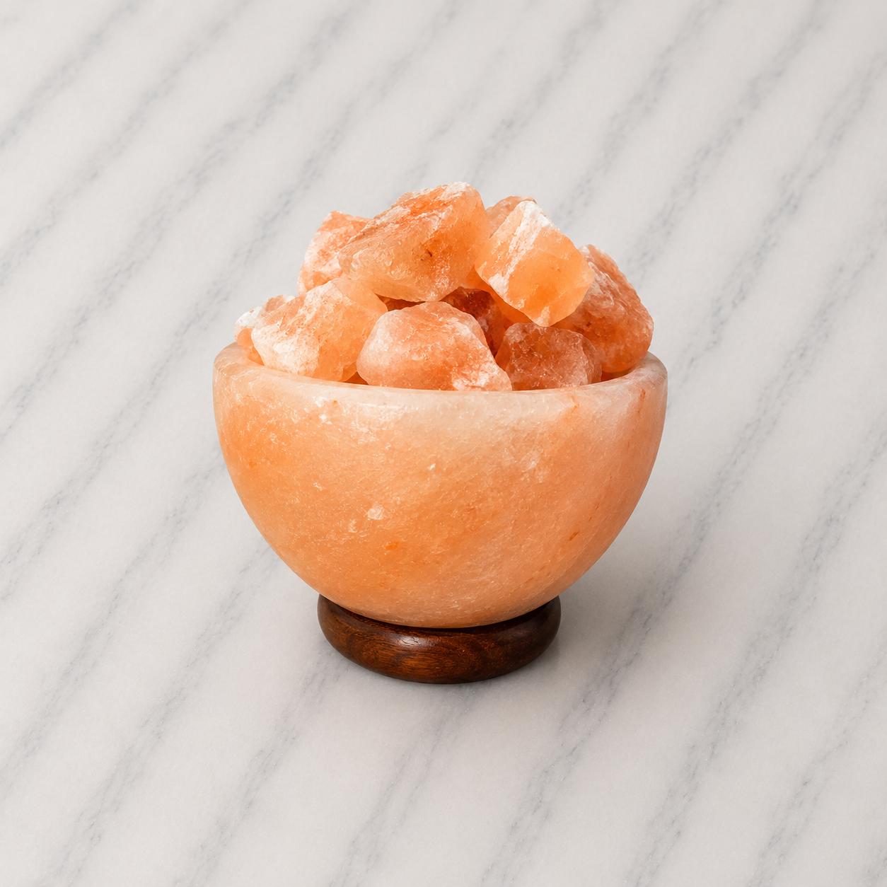Mini Bowl Himalayan Salt Lamp USB filled with pink salt chunks glowing