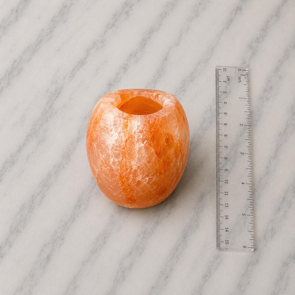 Himalayan Salt Candle Holder Apple shape glowing with warm candlelight