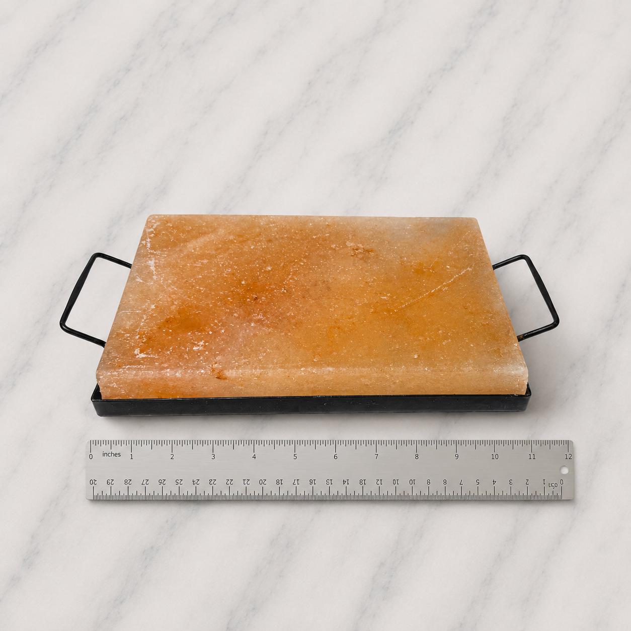 Himalayan Salt Block for Grilling natural pink salt slab on wooden board