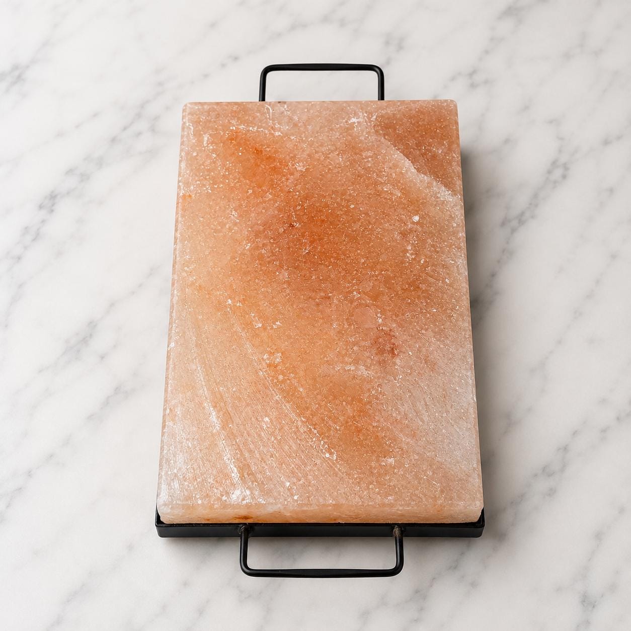 Himalayan Salt Block for Grilling natural pink salt slab on wooden board