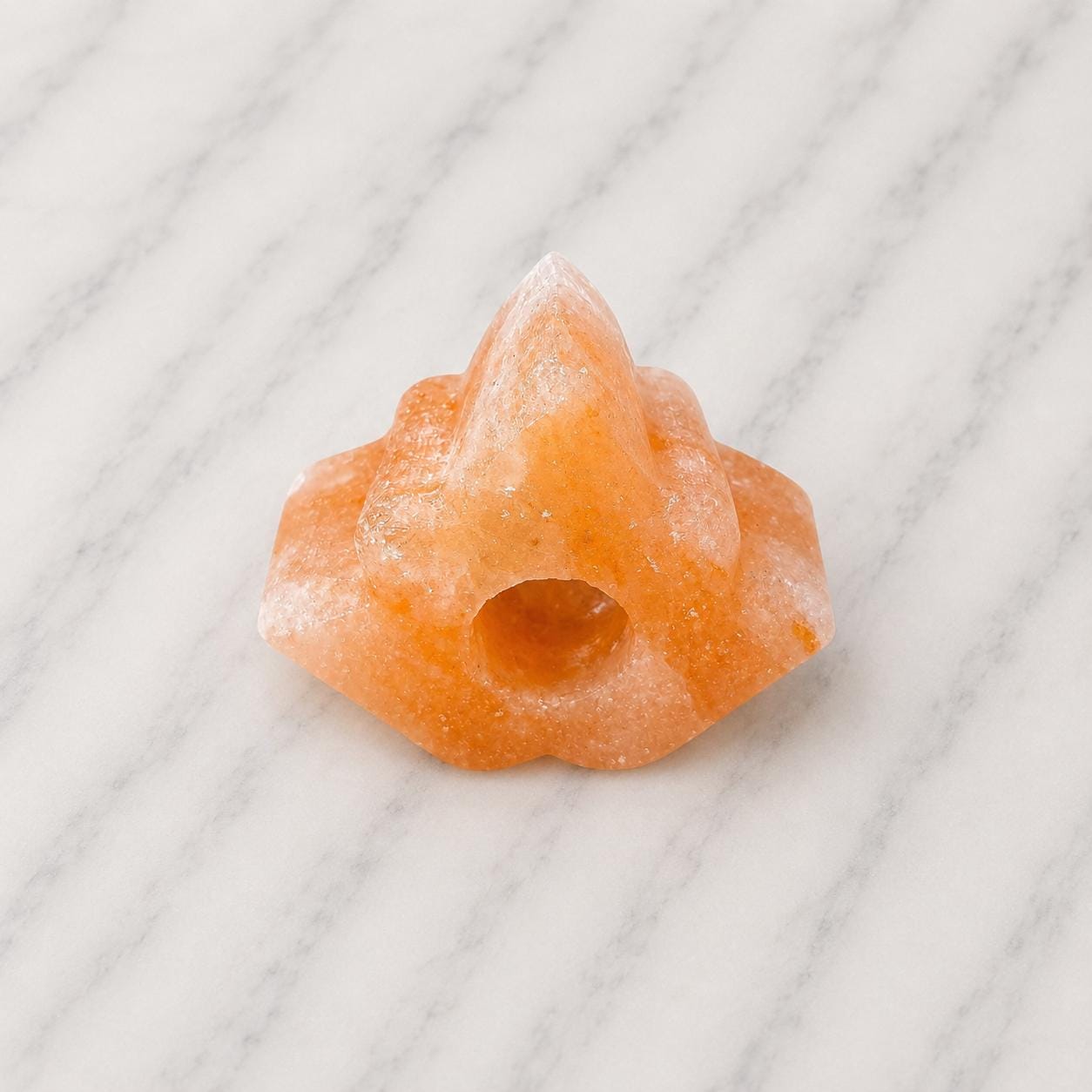 Himalayan Salt Candle Holder Leaf shape glowing with warm candlelight