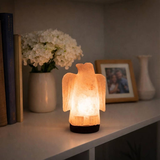 Eagle Himalayan Pink Salt Lamp hand carved glowing with soft warm light