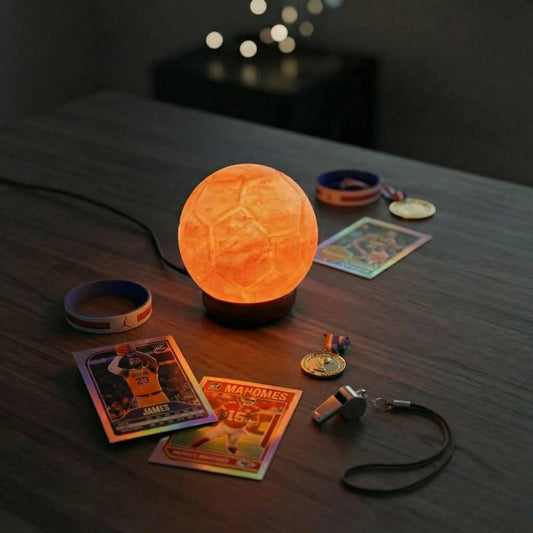 Football Himalayan Salt Lamp hand carved sports fan decor glowing warm amber