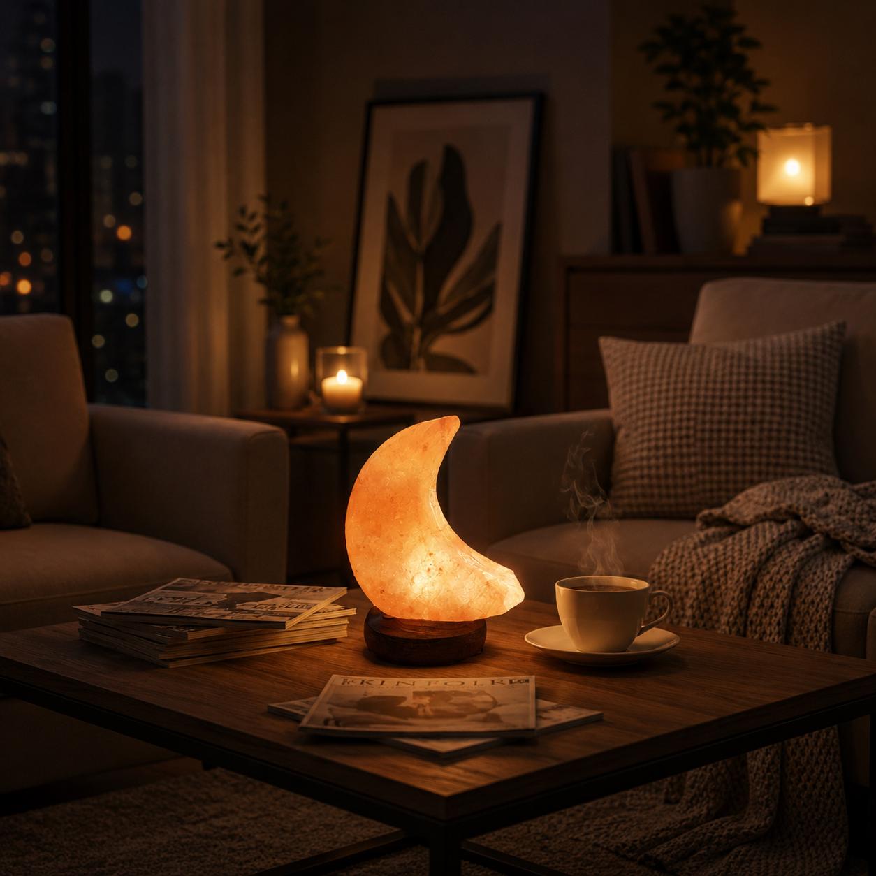Mini Moon Himalayan Salt Lamp USB crescent shape glowing multicolor