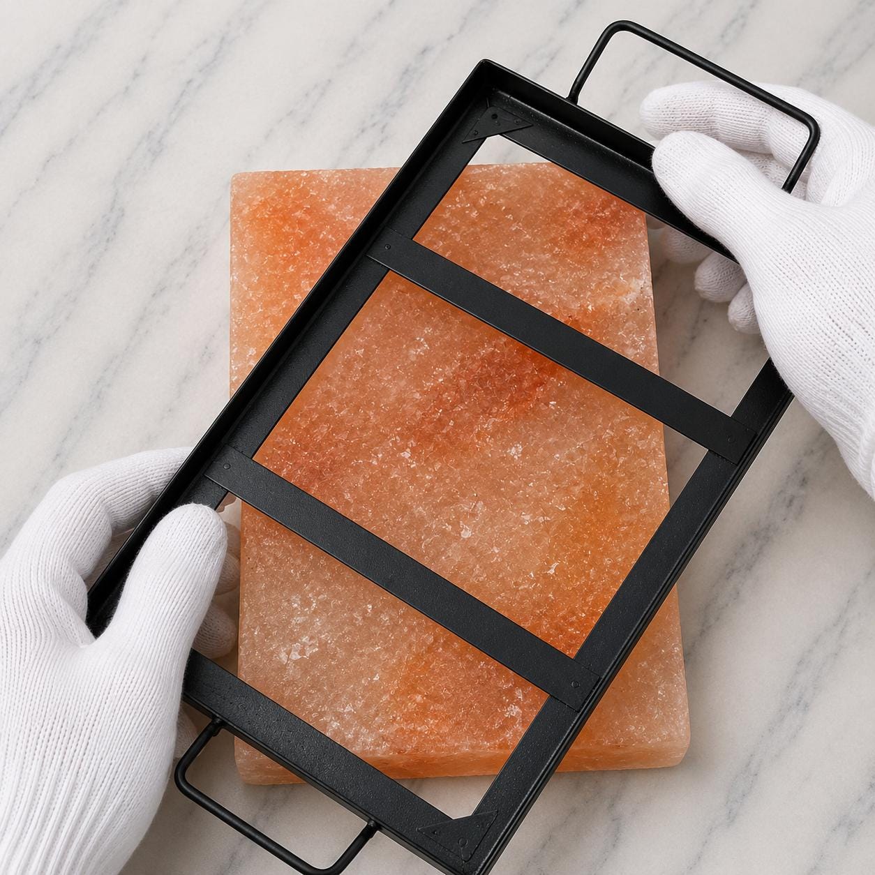 Himalayan Salt Block for Grilling natural pink salt slab on wooden board