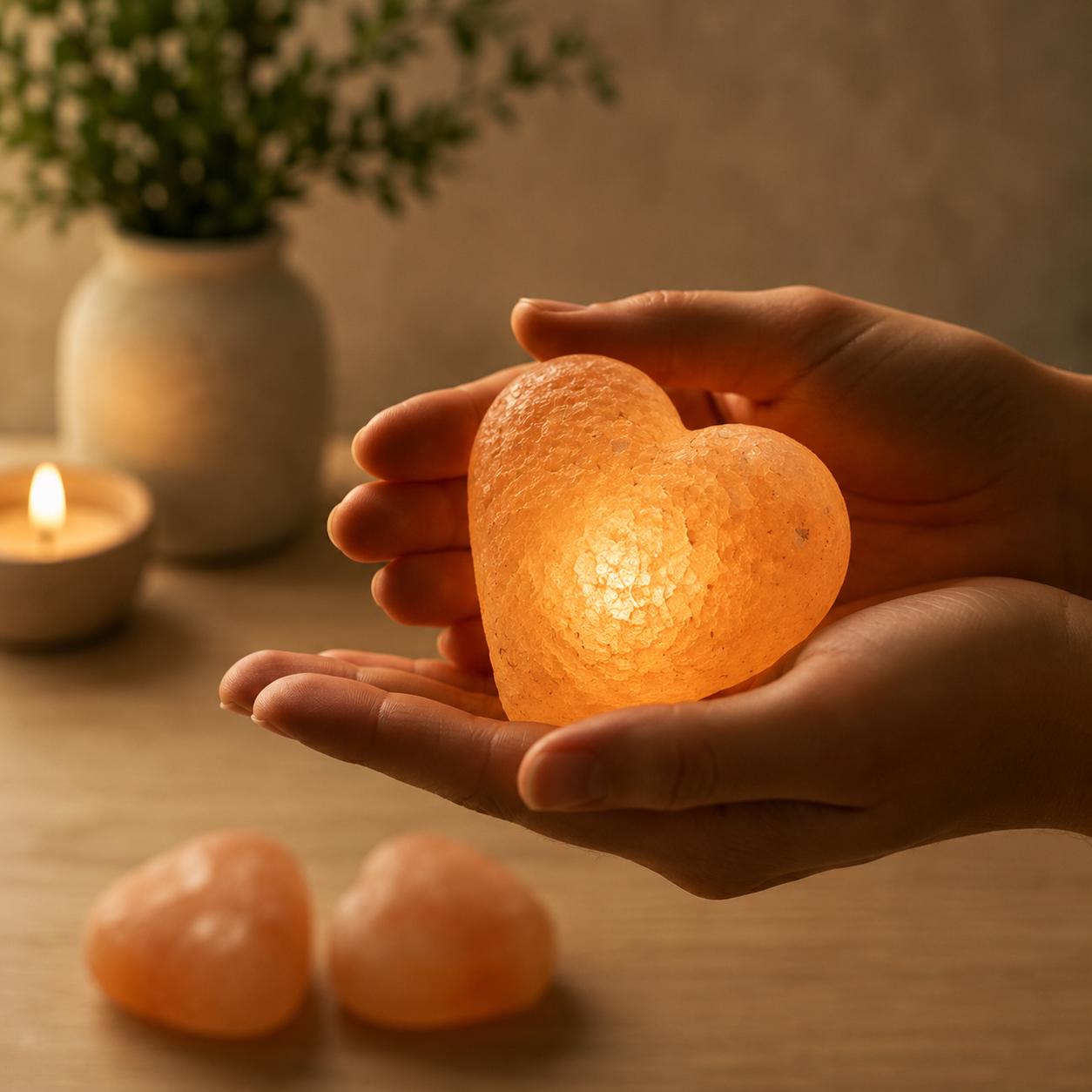 Himalayan Salt Massage Stone Heart shaped pink polished surface