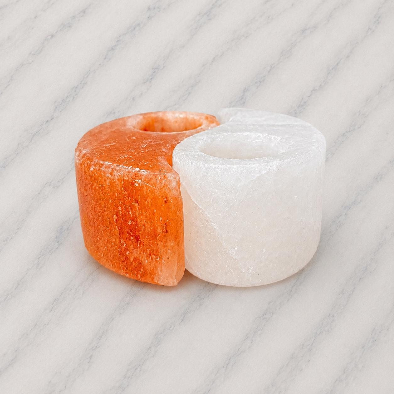 Himalayan Salt Candle Holder Ying Yang set pink and white pieces together