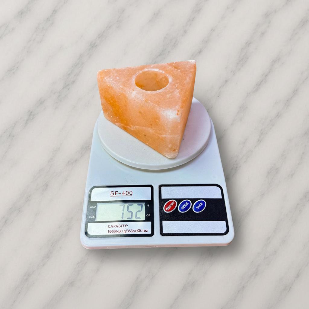 Himalayan Salt Candle Holder Triangle shape glowing with warm candlelight