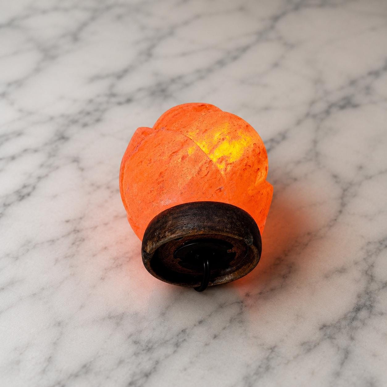 Ball Flower Himalayan Salt Lamp floral sphere design glowing warm pink