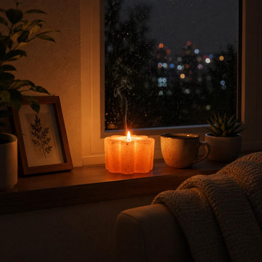 Himalayan Salt Candle Holder Flower graceful floral design glowing warm