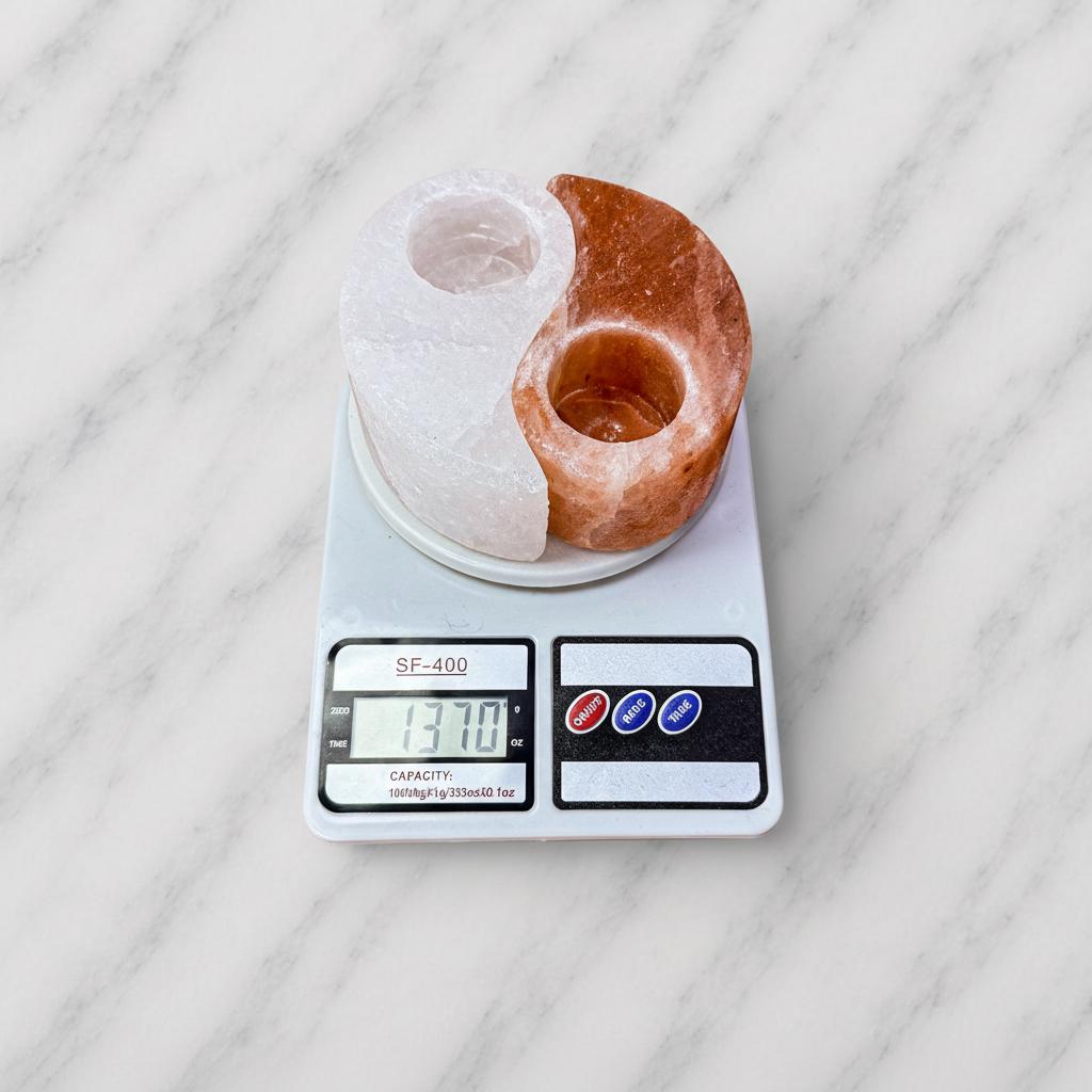 Himalayan Salt Candle Holder Ying Yang set pink and white pieces together
