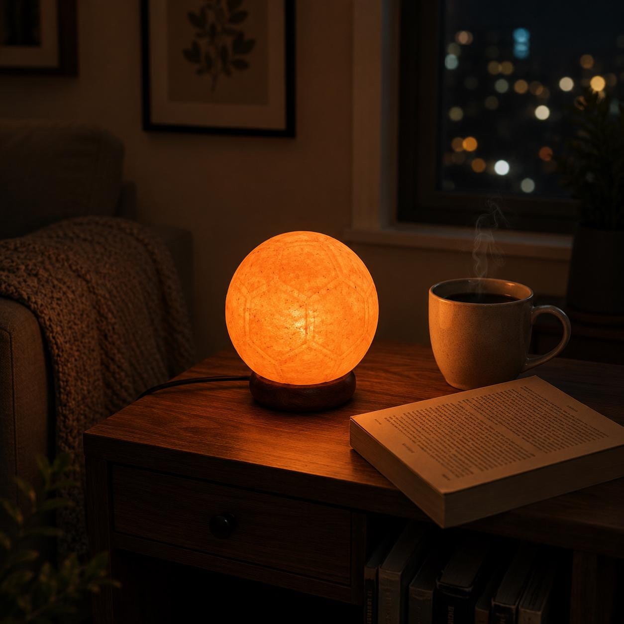 Football Himalayan Salt Lamp hand carved sports fan decor glowing warm amber