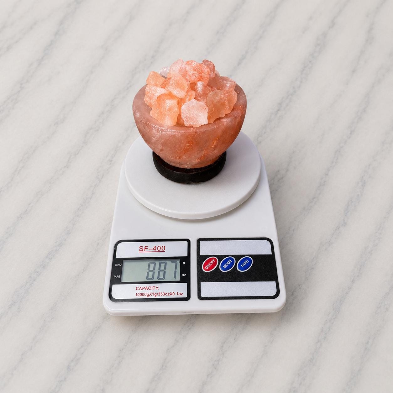 Mini Bowl Himalayan Salt Lamp USB filled with pink salt chunks glowing