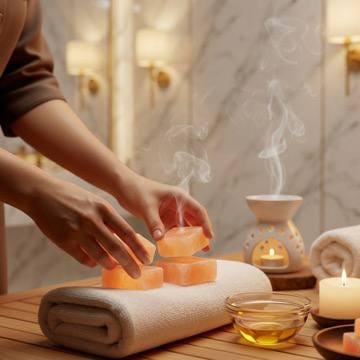 Himalayan Salt Massage Stone Square pink polished surface close up