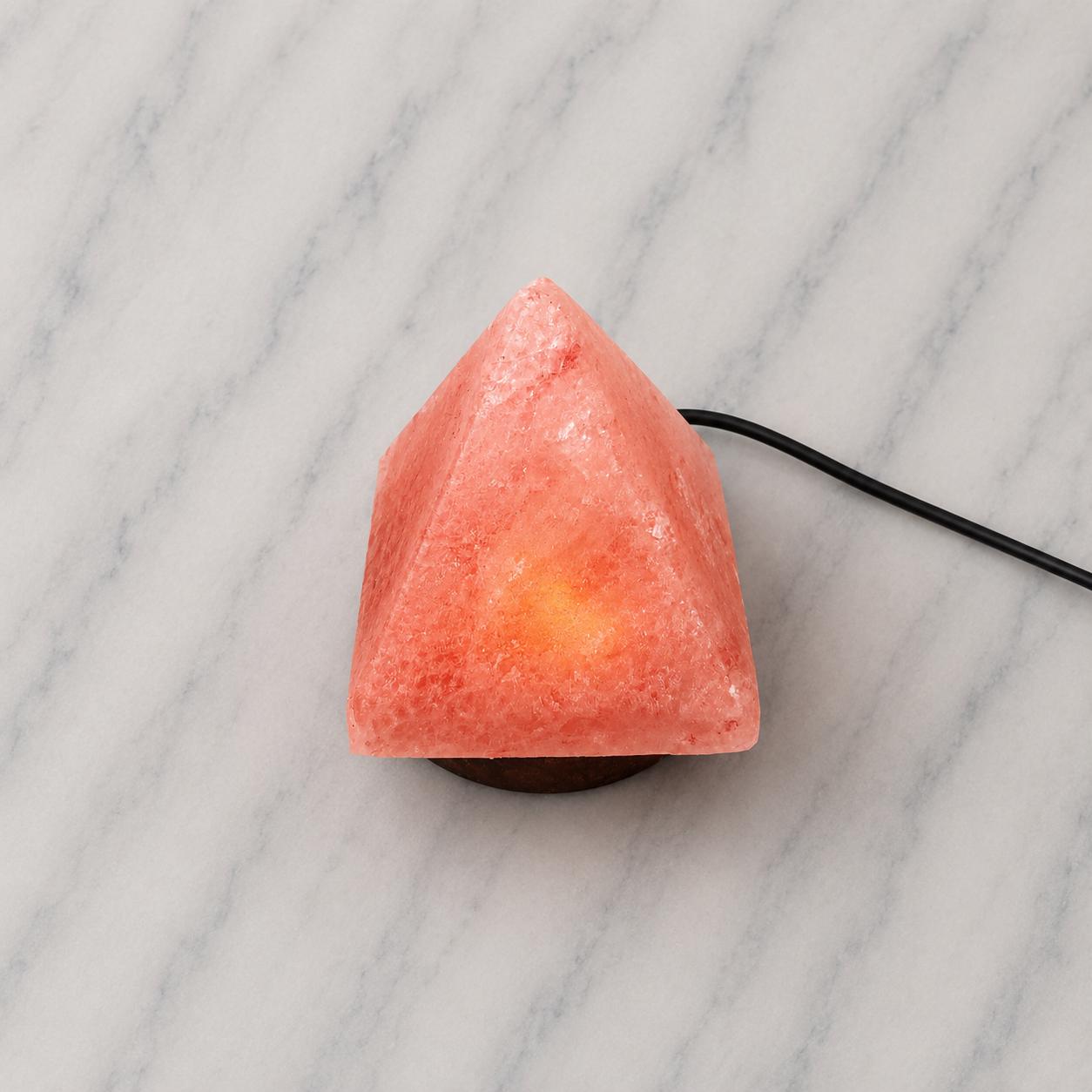 Mini Pyramid Himalayan Salt Lamp USB glowing pink on a desk