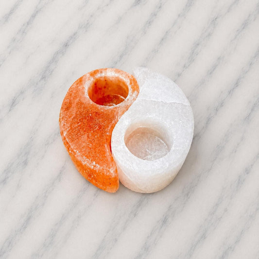 Himalayan Salt Candle Holder Ying Yang set pink and white pieces together