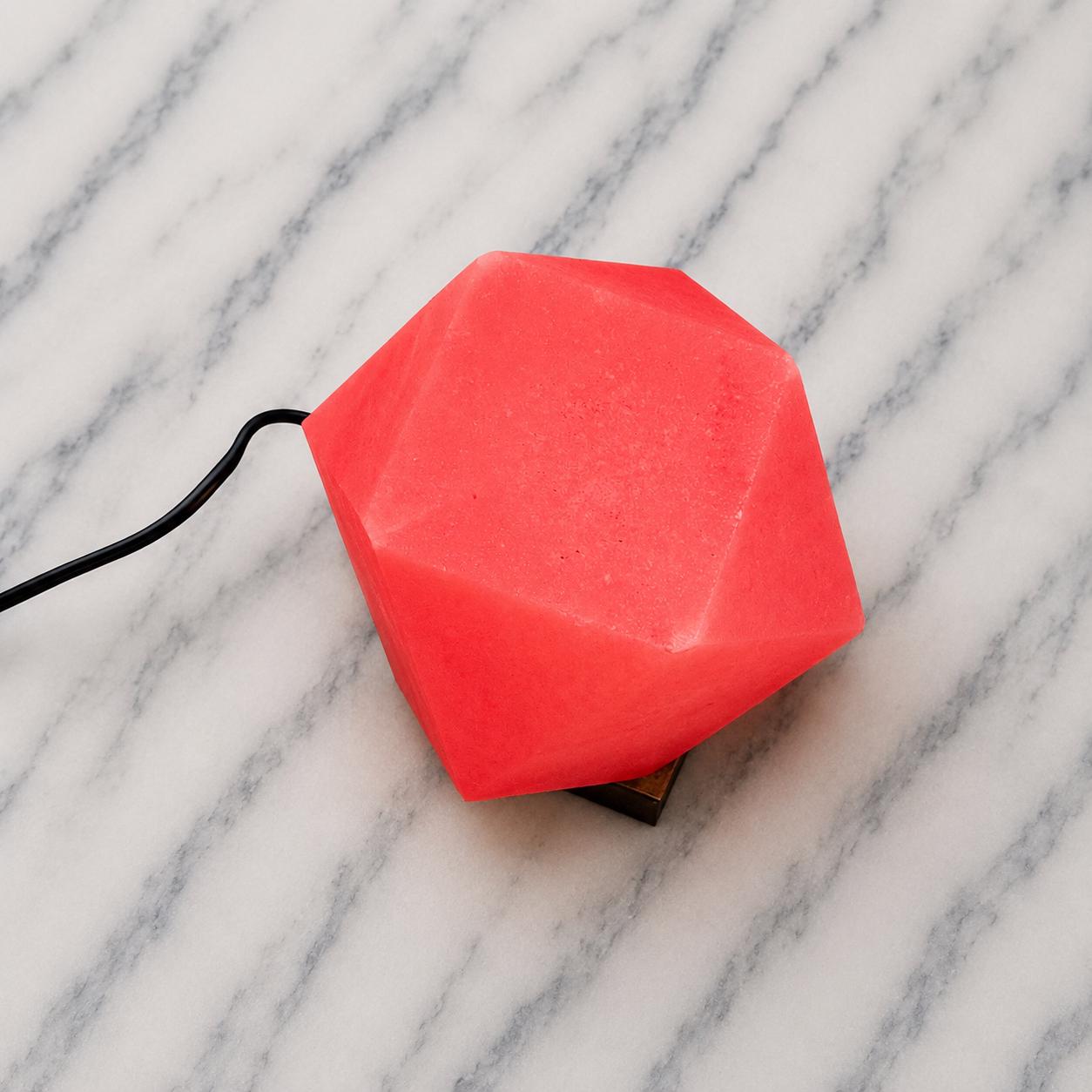 Hexagon Himalayan Pink Salt Lamp geometric shape glowing with warm light