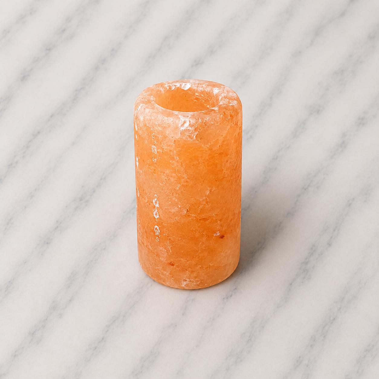 Himalayan Salt Candle Holder Cylinder glowing with warm candlelight