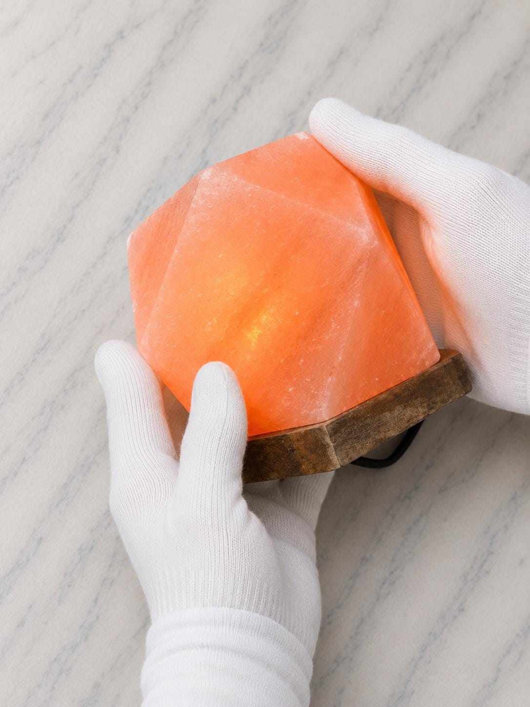 Hexagon Himalayan Pink Salt Lamp geometric shape glowing with warm light