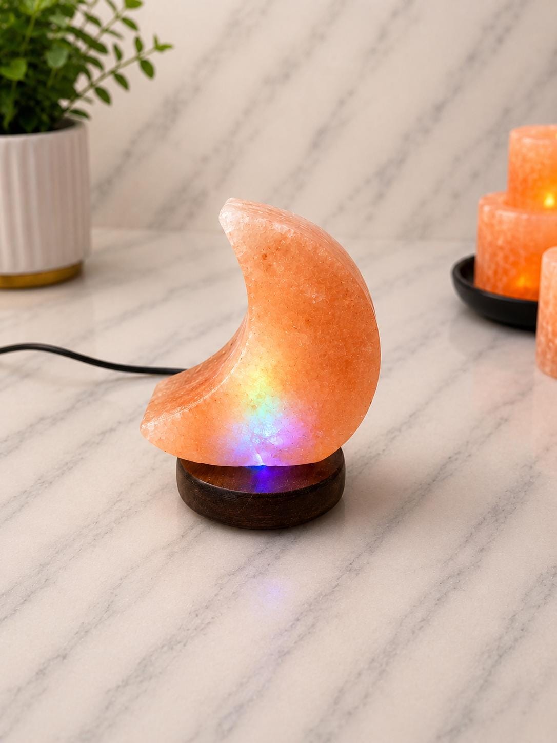 Mini Moon Himalayan Salt Lamp USB crescent shape glowing multicolor