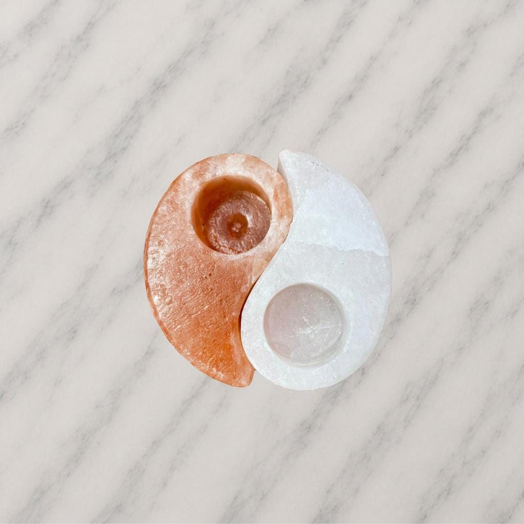 Himalayan Salt Candle Holder Ying Yang set pink and white pieces together