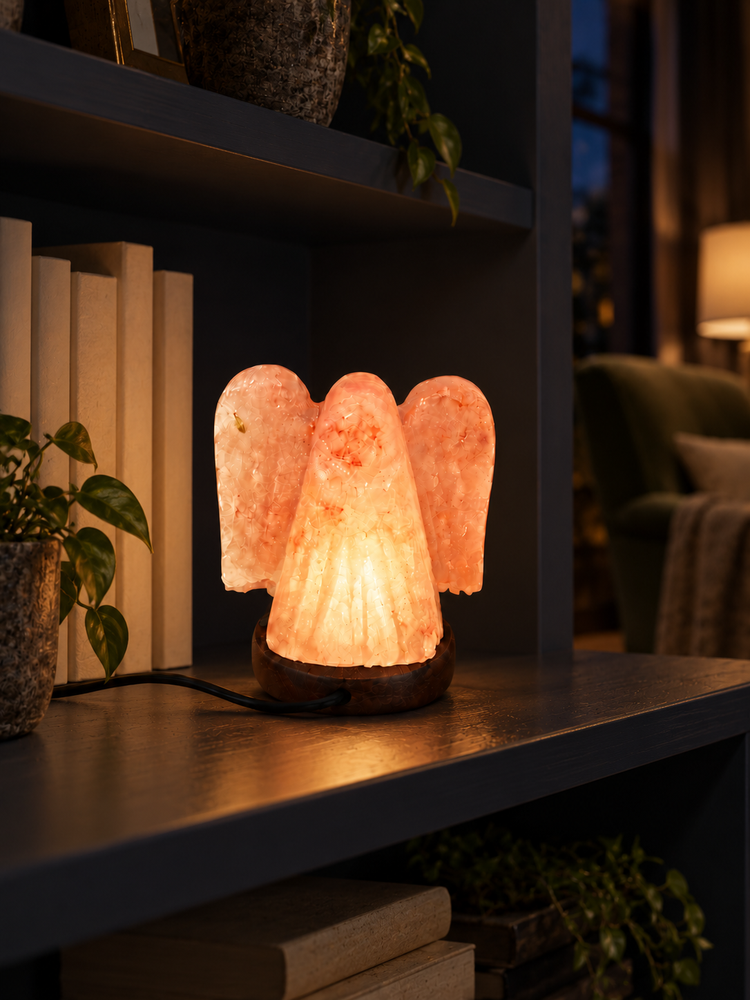 Mini Angel Himalayan salt lamp USB hand carved from 100% natural Himalayan salt