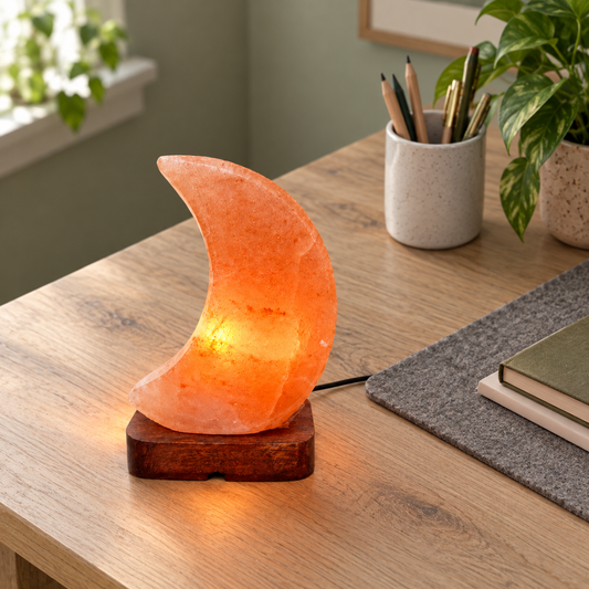 Moon Himalayan salt lamp hand carved from 100% natural Himalayan salt