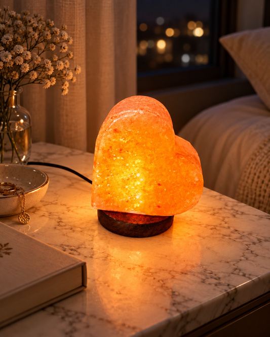 Mini Heart Himalayan salt lamp USB glowing with a warm light