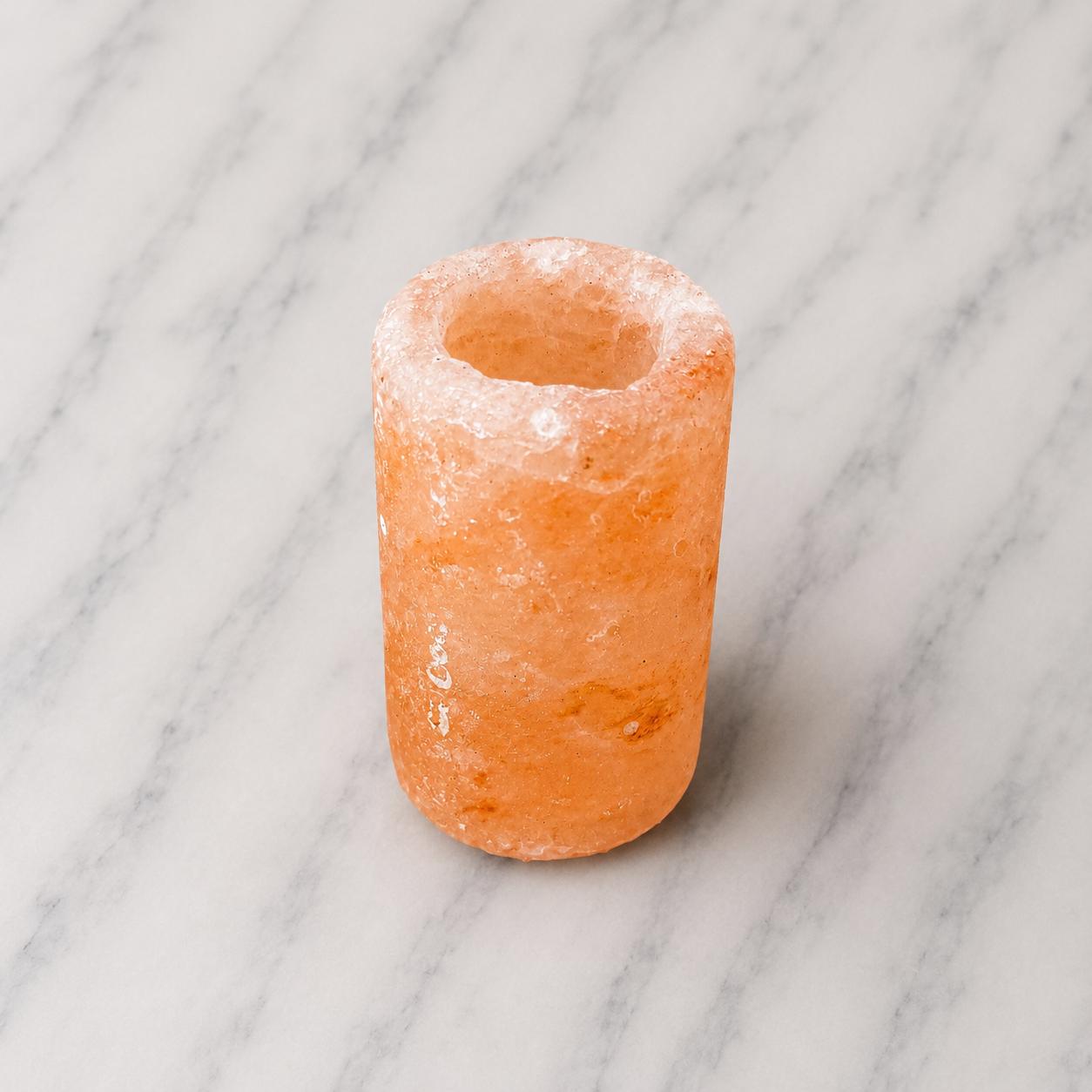 Himalayan Salt Candle Holder Cylinder glowing with warm candlelight