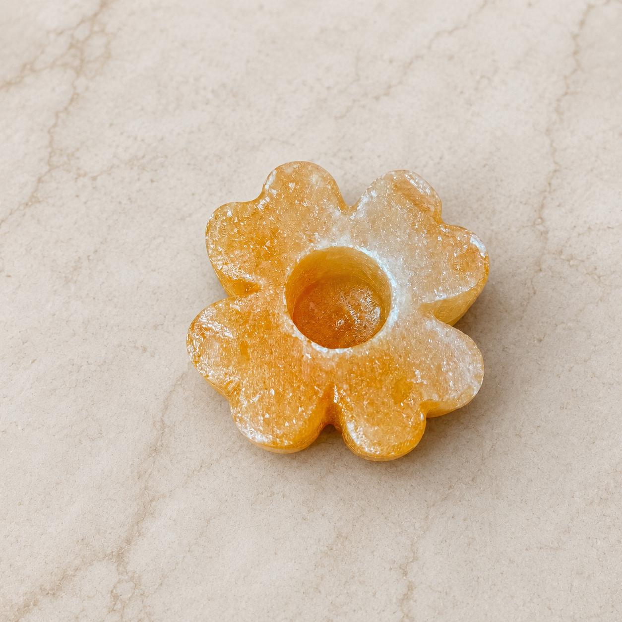Himalayan Salt Candle Holder Flower graceful floral design glowing warm