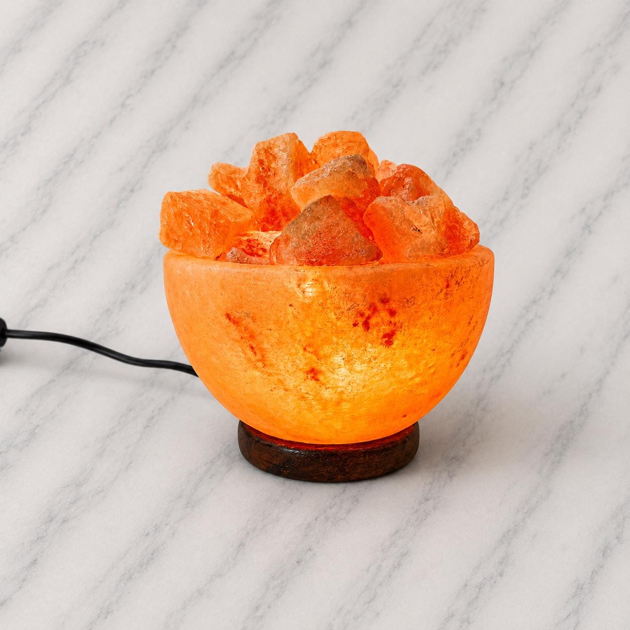 Mini Bowl Himalayan Salt Lamp USB filled with pink salt chunks glowing