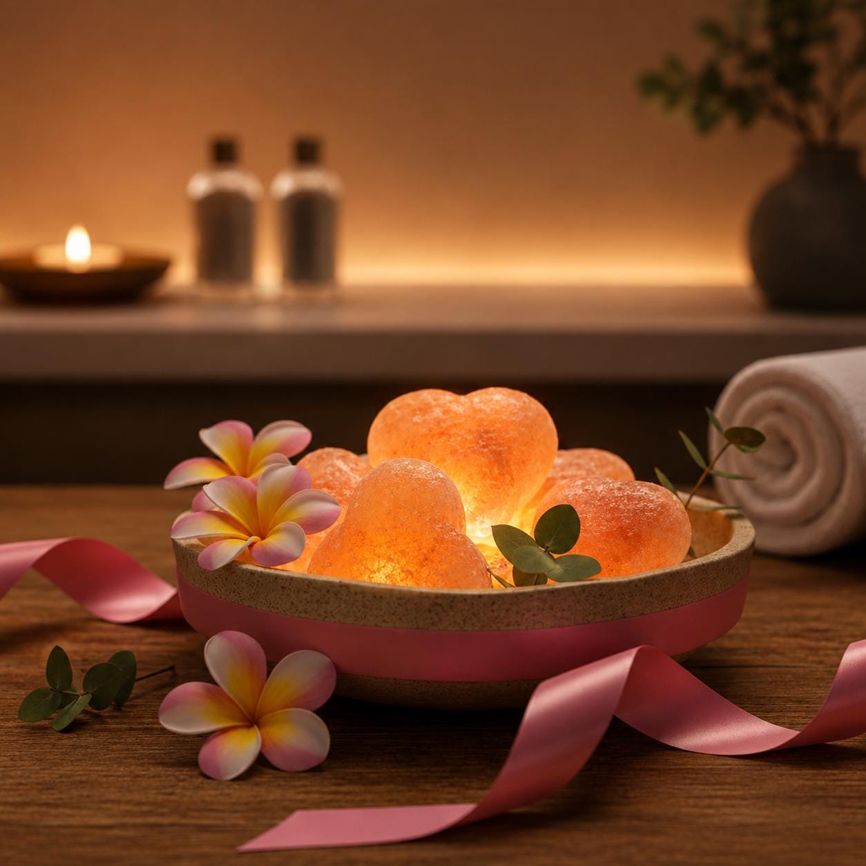 Himalayan Salt Massage Stone Heart shaped pink polished surface