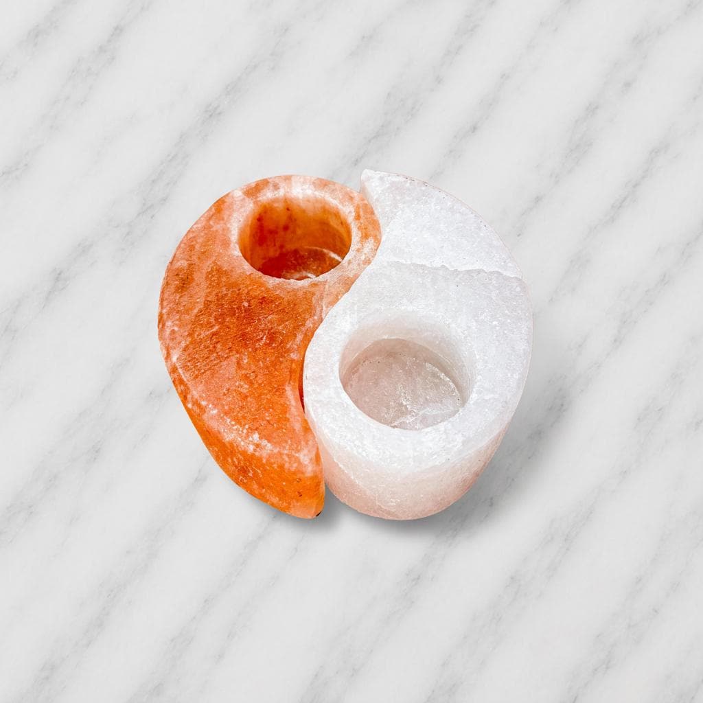 Himalayan Salt Candle Holder Ying Yang set pink and white pieces together