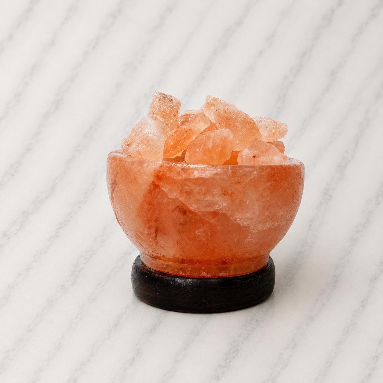 Mini Bowl Himalayan Salt Lamp USB filled with pink salt chunks glowing