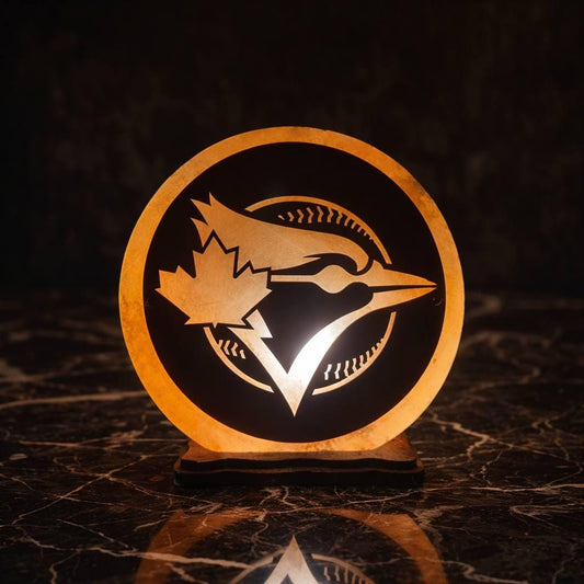 Team Spirit 3D Himalayan Salt Lamp glowing with warm pink light