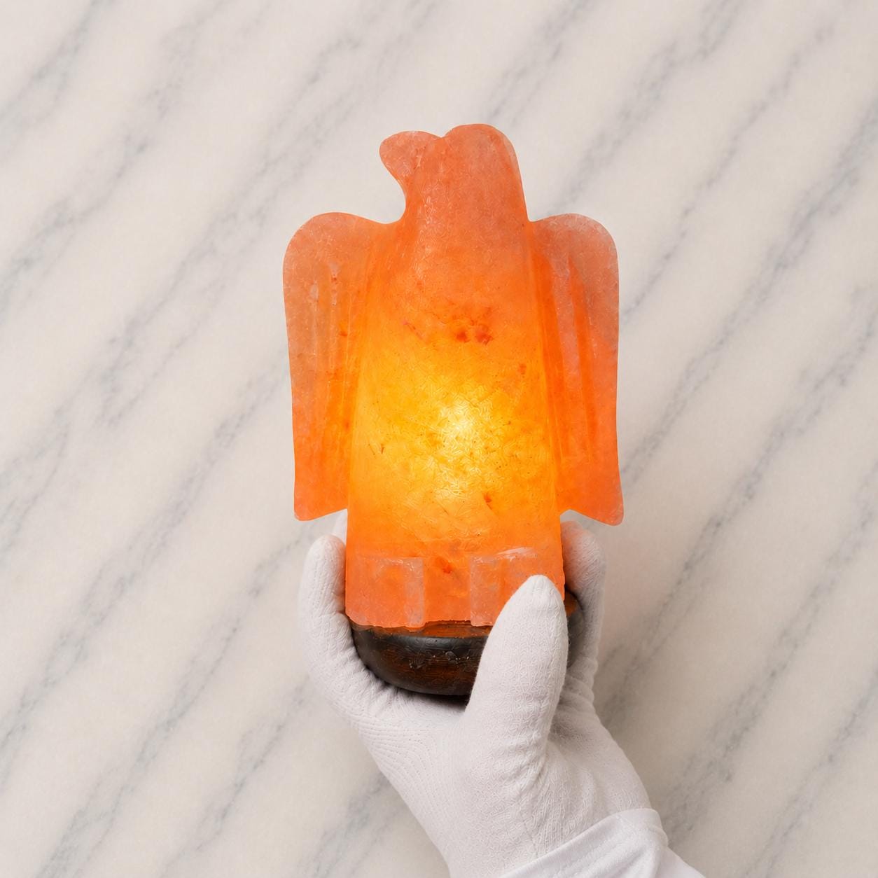 Eagle Himalayan Pink Salt Lamp hand carved glowing with soft warm light