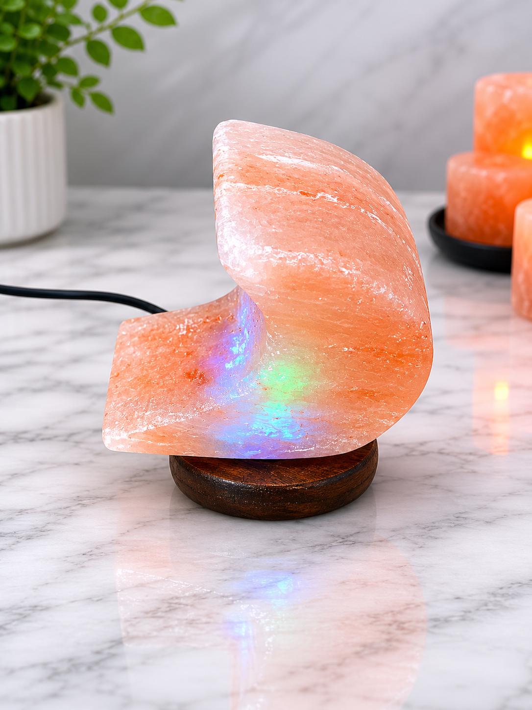 Mini Moon Himalayan Salt Lamp USB crescent shape glowing multicolor
