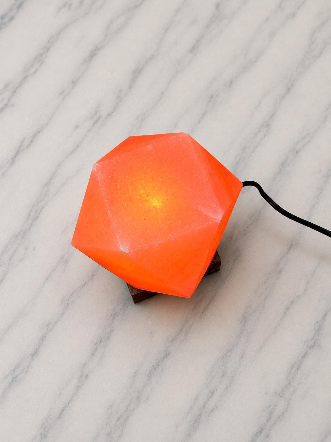 Hexagon Himalayan Pink Salt Lamp geometric shape glowing with warm light