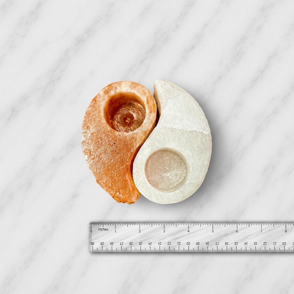 Himalayan Salt Candle Holder Ying Yang set pink and white pieces together