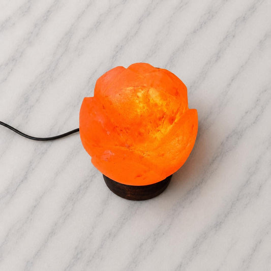 Ball Flower Himalayan Salt Lamp floral sphere design glowing warm pink