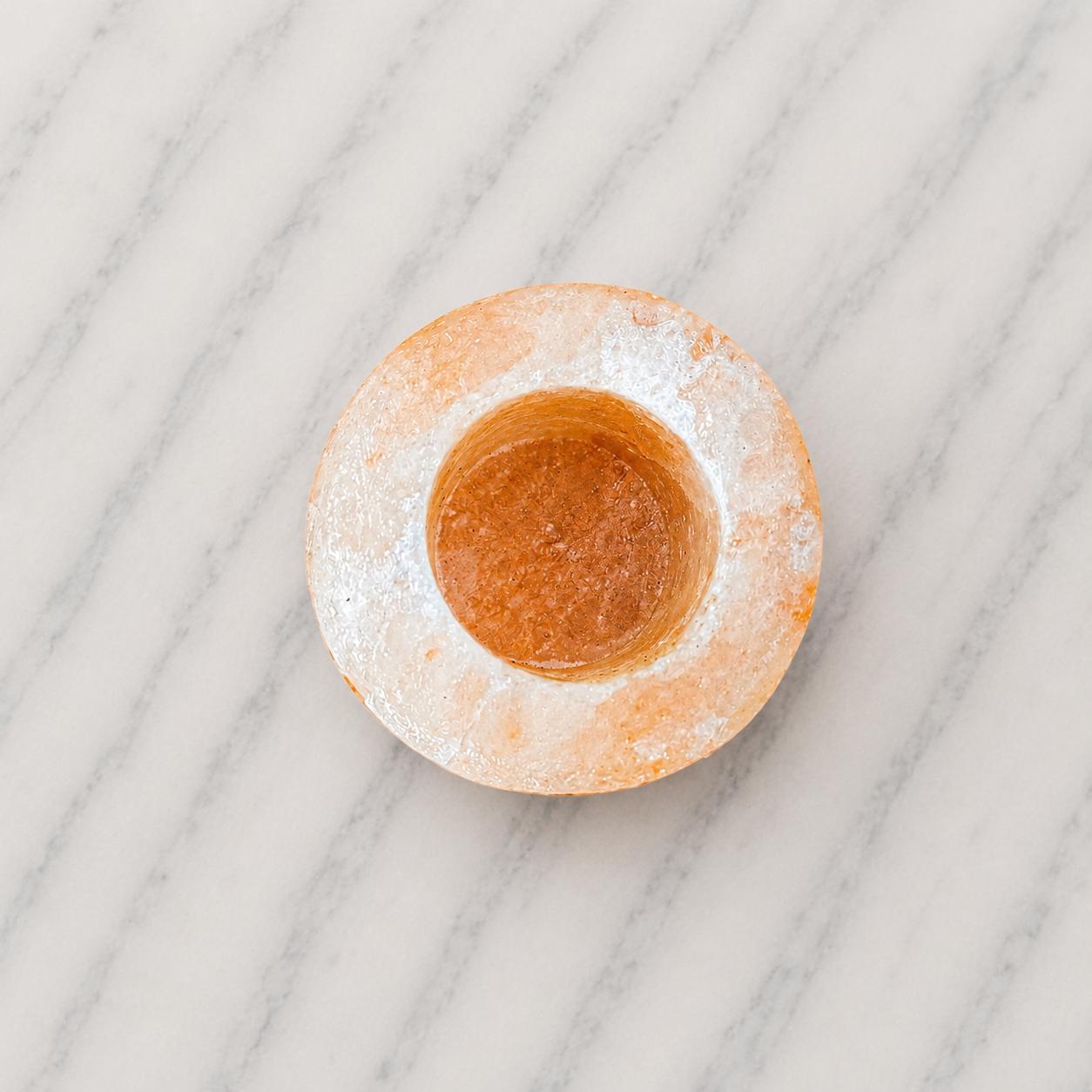 Himalayan Salt Candle Holder Cylinder glowing with warm candlelight
